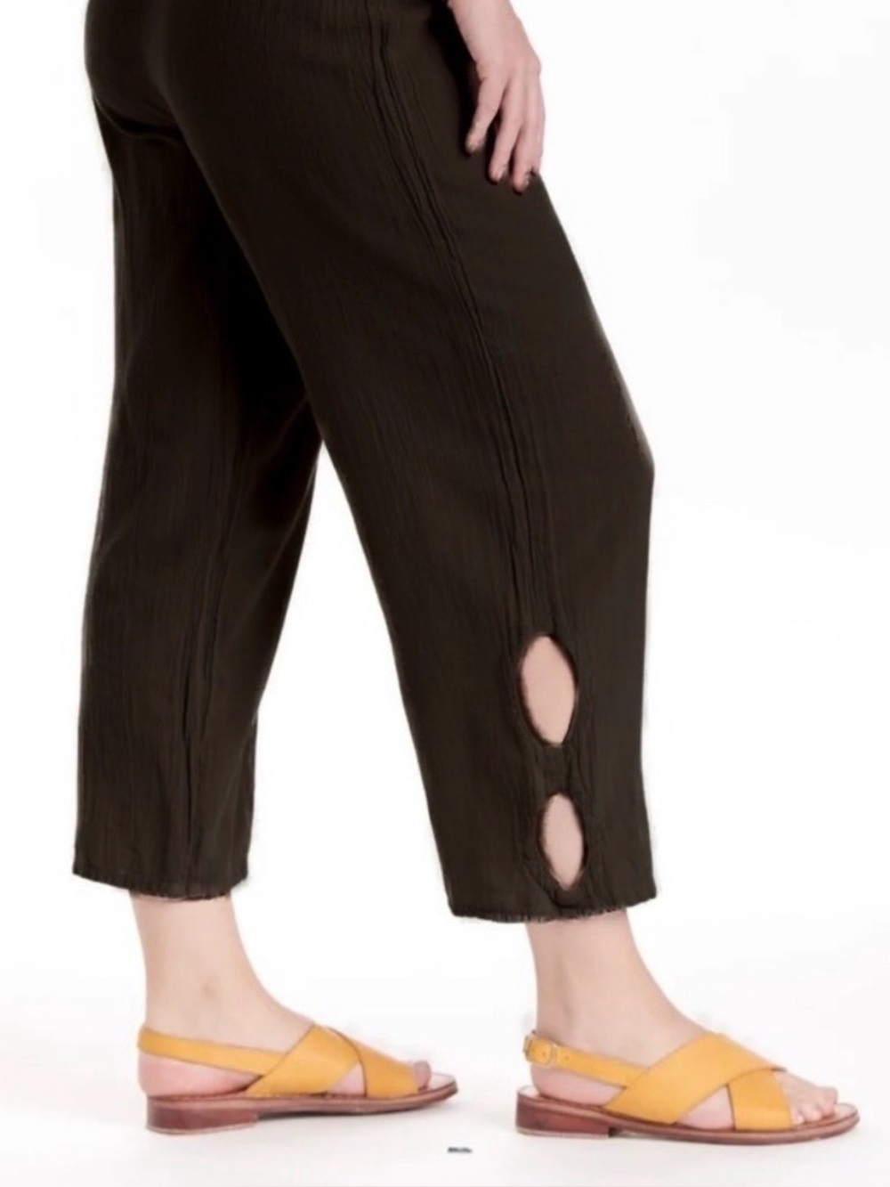 Oh my Gauze! Black Cloud Ankle Pants Sz 1 (S/M) Cut-Out Keyhole Detail Lagenlook